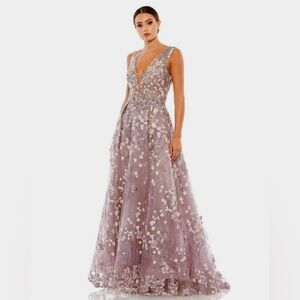 Mac Duggal Lavender Floral Embroidered Gown